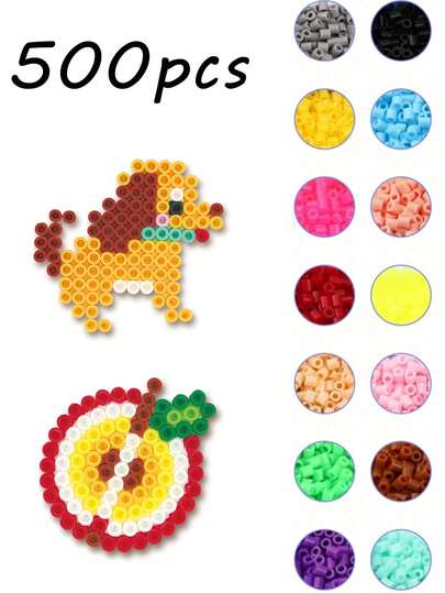 500颗5毫米拼拼豆豆套装，拼豆套装，工艺拼豆套装，适用于珠宝制作、艺术和手工艺品，圣诞节生日手工工艺品，适合赠送给朋友、亲戚、同学和爱人；是理想的节日礼物。