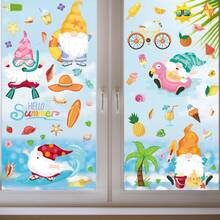 1 Set Of 9 Pcs Summer Beach Style Window Stickers, Includes Dwarf, Palm Tree, Ice Cream, Pineapple, Sailboat Patterns, Removable Static Cling Glass Decals, Suitable For Bedroom, Living Room, Balcony And Display Window Decoration - 20*30*9 Sheets - View 5