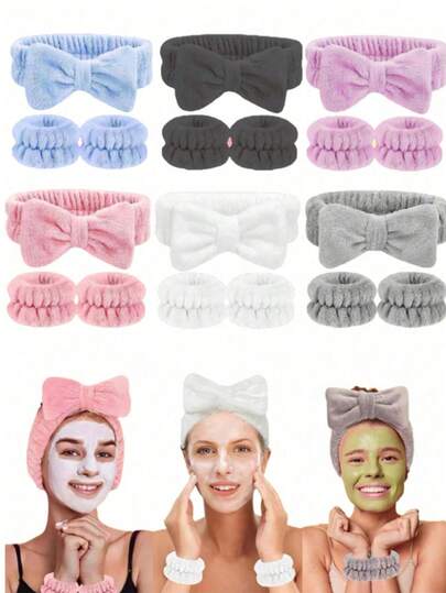 三件套奢华超细纤维SPA头带和腕带套装 - 1个洁面头带，2个洁面腕带，化妆头带，护肤头带，天鹅绒蓬松海绵头带，SPA头带，腕带，柔软舒适，一套女士洗脸、化妆、沐浴和护肤发饰