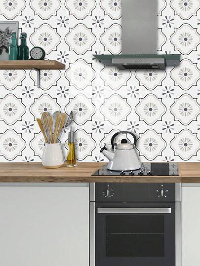 一套10片墨西哥瓷砖贴纸，可撕贴，防水自粘墙贴，复古波西米亚风花卉几何瓷砖贴纸，适用于浴室淋浴间、厨房防溅板、洗衣房、楼梯立面，租房者友好型可移除墙贴