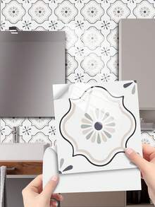 10pcs European Style Minimalist Soft, Heat-Resistant Geometric Outline & Retro Clover Floral Pattern Self-Adhesive Wall Decor Tiles, Suitable For Homestay Decor, Small Space Wall Beautification, Home Decoration - French Milky White - View 8