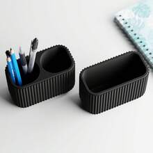 ORIZZONTE 2er-Set Schreibtisch-Organizer mit Stifthalter und Blumentopf – Modernes, minimalistisches Design mit vertikaler Streifenstruktur – Vielseitiger Behälter für Büro, Zuhause und Dekoration – 100 % Made in Italy, Versand aus Italien - Schwarz - Übersicht 8