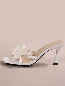 法国夏季新款小众简约花卉细高跟凉鞋，优雅女神范儿，时尚百搭舒适女鞋 - 白色 - 查看 3