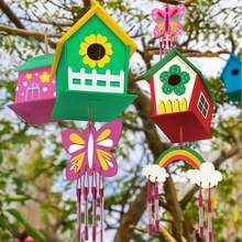 Crafts For - 4 Pack DIY Bird House Wind Chime Kit - Build And Paint Birdhouses Wooden Arts Kits Easter Basket Stuffers Gifts For  Toddlers Ages 3-5 4-6 6-8 8-12 - 查看 5