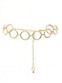 1pc Fashionable Geometric Hollow Metal Round Waist Chain, Suitable For Women's Daily Wear, Beach Vacation, Gift - Gold - View 1
