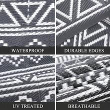Alfombra moderna abstracta para exteriores, impermeable, plegable, de paja de plástico, de doble cara, para habitaciones de invitados, decoración de jardín, plegable y portátil para picnics, caravanas, balcones, terrazas, playas y patios. - blanco grisáceo - Ver 4