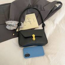 新款时尚女士黑色皮革单肩包，配金色锁扣，优雅百搭，适合日常通勤和休闲外出。 - 黑色 - 查看 2