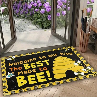 Bee-Themed Welcome Mat - Non-Slip, Washable Indoor/Outdoor Doormat With "Welcome To Our Beehive" Design, Perfect For Living Room, Entryway, Kitchen, Hallway, Bedroom, Balcony - 4 Sizes Of Farmhouse Decor (19x31/23.6x35.4/31x47/47x62 Inches), Bee Decoration.