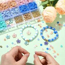 Bohemian Style DIY Bracelet Making Kit: 2200+ Flower Decor & Golden Decor Clay Beads. Multicolor Pink & Blue Friendship Jewelry Craft Set, Suitable For Women - Multicolor - View 9