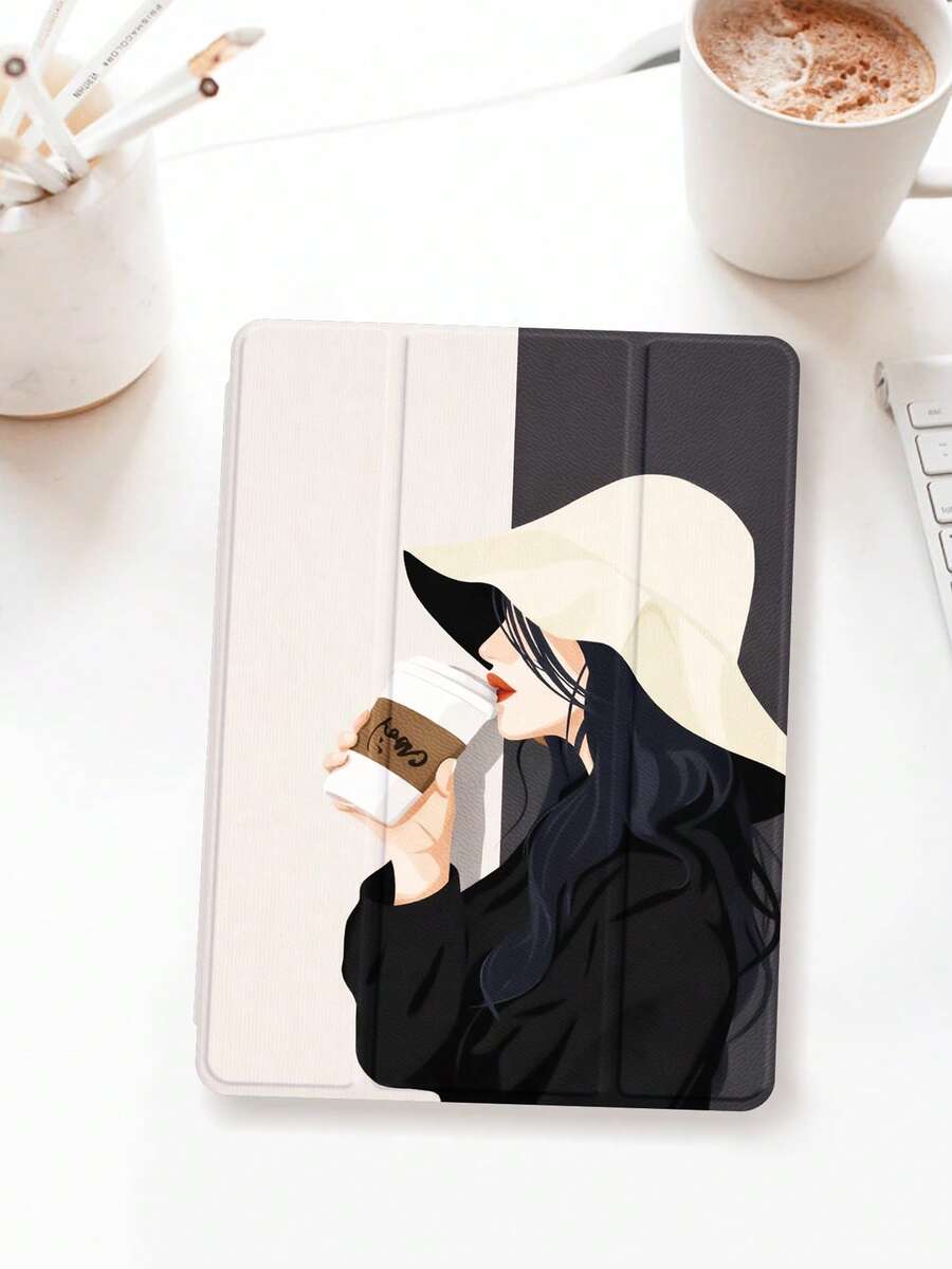 1 chiếc ốp lưng bảo vệ máy tính bảng hình cô gái uống cà phê nhìn nghiêng, tương thích với iPad 10.2 inch 2021/2020 thế hệ thứ 10/9/8, (A16) 11 inch thế hệ thứ 11 2025, tương thích với Samsung Galaxy Tab A8 10.5 inch 2022, ốp bảo vệ máy tính bảng có khe cắm bút cảm ứng, hỗ trợ tự động tắt/mở màn hình. - Nhiều màu - Xem 1