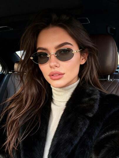 1 chiếc kính thời trang không gọng hình bầu dục mới, kiểu dáng sang trọng, thanh lịch, phù hợp với phong cách đường phố dành cho nữ.