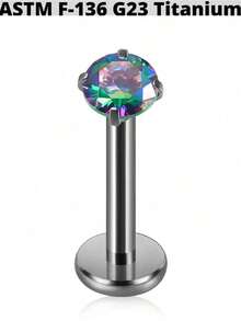 1pc G23 Titanium Internally Zirconia Threaded Lip/Cartilage/Tragus/Lobe Piercing Jewelry - Multicolor - View 9