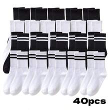 5 Pairs Striped, Solid Color, And Heart Print Athletic Socks - Multicolor - View 8