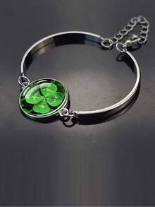 1pc Elegant Lucky Bracelet, Embedded With Four-Leaf Clover Glass Dome Design, Fashionable And Generous, Suitable For Men And Women, An Excellent Gift And Ideal Birthday Present - Silver - View 21