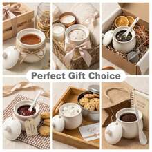 Sugar Bowl With Lid And Spoon Elegant Ceramic Container For Salt Pepper Spices And Sugar Easy To Clean Ideal For Coffee Bar Kitchen Counter And Dining Table 7 Oz E Porce Jar - White - View 6