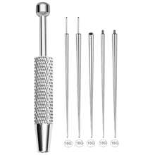 Pinza para perforación, herramienta guía de pendientes con parte posterior plana de 16G 18G, aguja de acero inoxidable con rosca interna y externa, kit de asistencia para perforación corporal en oreja, nariz y labio - Ver 11