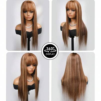  Tóc giả Jessie's Wig đã cắt sẵn, kiểu ren 4x4, thẳng, không cần keo dán, có mái, làm từ tóc thật, độ dày 180%, 100% tóc người thật, dài 16-26 inch, màu vàng mật ong highlight balayage.