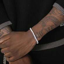 1条闪亮男女通用手链，镶嵌微锆石，嘻哈风格镀金亮片水钻手链，适合日常佩戴、派对和作为珠宝礼物。 - 彩色 - 查看 6