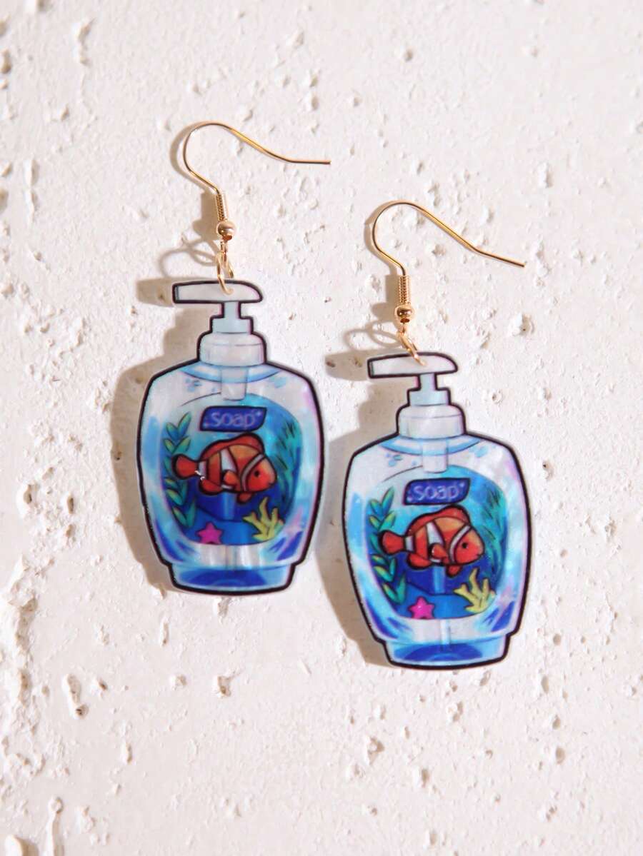Bông tai nhựa bóng thủ công, bông tai độc đáo và dễ thương với thiết kế phóng đại, bông tai thế giới dưới nước trong chai, quà tặng Ngày của Mẹ, bông tai dáng dài cho nữ và bé gái, quà tặng cho các bữa tiệc bãi biển mùa hè và mùa đông, quà tặng cho cặp đôi. - Thế giới dưới nước thu nhỏ trong chai - Xem 1