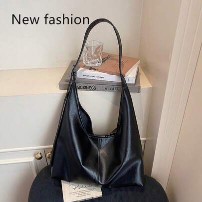 女士柔软纯素皮革单肩包 – 大容量肩背手提包，休闲简约设计，完美适用于日常通勤、工作和周末外出，复古风格手提包