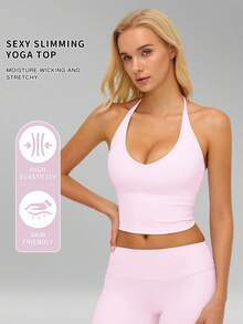 MFVIM Women's Halter Sports Top, Fashionable Breathable Comfortable Casual Sports Tank Top - Baby Pink - View 3