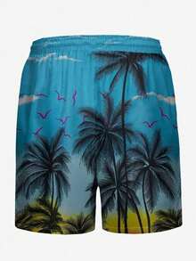 Quần short nam thường ngày, họa tiết cây dừa, in kỹ thuật số 3D, phong cách Hawaii, thời trang hàng ngày, quần bơi có dây rút, cạp chun, thích hợp mặc đi biển. - Nhiều màu - Xem 4