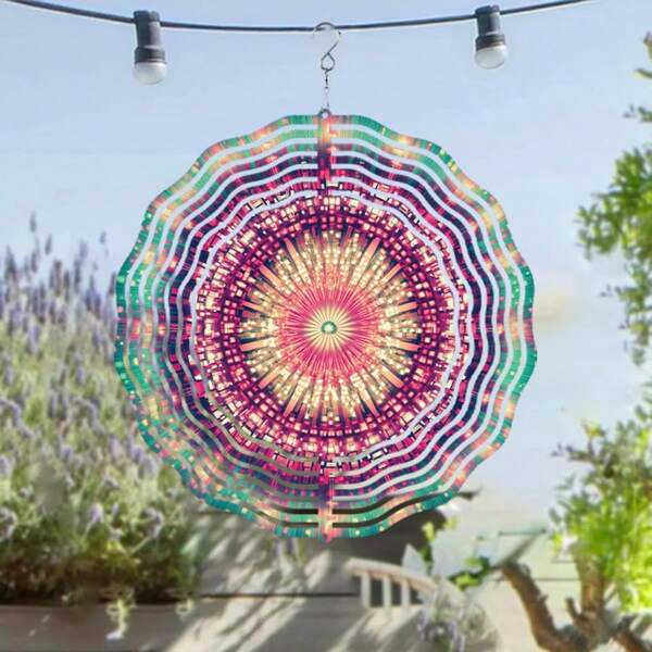 1 chiếc chuông gió xoay bằng kim loại nhiều màu sắc, thích hợp trang trí sân vườn, ban công, cửa sổ ngoài trời, không cần pin, chuông gió ngoài trời (không bao gồm mặt dây chuyền), kiểu dáng ngẫu nhiên.