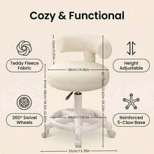 Light Luxury Teddy Fleece Rolling Stool, Adjustable Height Swivel Bar Stool, Office Chair, Soft Plush Vanity Chair With Wheels. Ideal For Bar Counter, Home, Office And Bedroom Makeup, Perfect Gift For Family,Counter Height Bar Stools With Backs - Nhiều màu - Xem 7