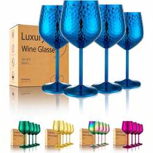 Stainless Steel Wine Glasses-18 Oz Unbreakable Hammer Point Wine Goblets, Elegant Unique Metal Wine Glass Outdoor, Travel, Camping, Pool, Wine Lovers (Set Of 4) (Blue) - 查看 2