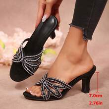 2026 Summer New Butterfly Rhinestone High Heel Mules, Elegant Thin Heel Slip-On Sandals For Women - Black - View 10