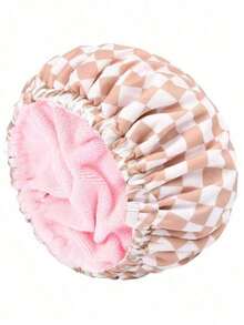 1pc Adjustable Plush Shower Cap, Waterproof Polyester Absorbent Microfiber 3-In-1 Hair Drying Cap Sleep Bonnet - Màu đen, 1 chiếc - Xem 6