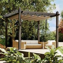 10' X 10' / 10' X 13' Outdoor Pergola, Patio Pergola With Retractable Canopy, Metal Gazebo Sun Shade Shelter For Garden Porch Backyard Grape Trellis - 灰色框架 卡其色頂篷 - 查看 1