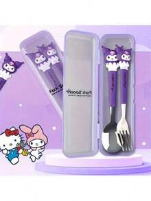 2pcs/Set Set Peralatan Makan Portabel Stainless Steel Sanrio, Peralatan Makan yang Dapat Digunakan Kembali, Sendok dan Garpu untuk Perjalanan Luar Ruangan, Cocok untuk Berbagai Acara, Sempurna sebagai Hadiah Liburan (Kotak Peralatan Makan Dapat Dilepas atau Tidak Dapat Dilepas, Diberikan Secara Acak) - MultiWarna - View 5