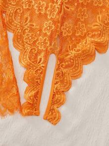Plus Size Lace & Sexy Jumpsuit Combination, Perfect Sleepwear Set - Orange - View 5