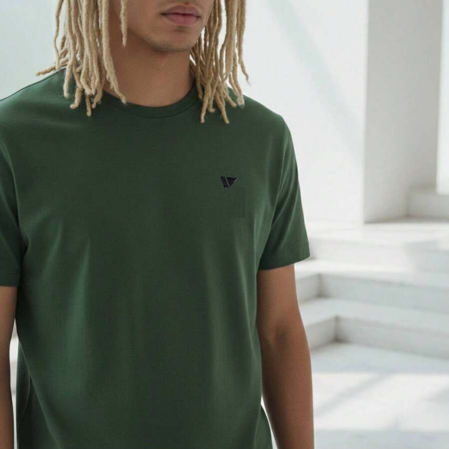 Voker Men's 100% Cotton Slim Fit Plain Basic Casual Everyday T-Shirt. Men's T-Shirt That Doesn't Shrink Or Fade. - 綠色 - 查看 1