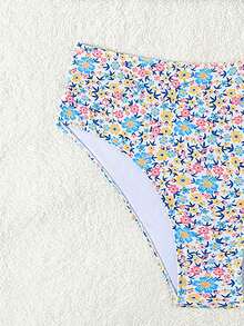 Random Ditsy Floral Printed Beachwear Set Summer - 藍色 - 查看 2
