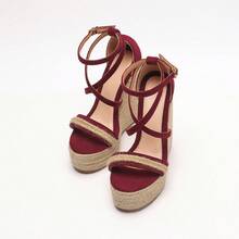 Sandal đế xuồng cao gót chống thấm nước màu đỏ tía thanh lịch, thoải mái, nhẹ nhàng và thời trang dành cho nữ, thích hợp cho kỳ nghỉ. - Màu Đỏ Sâu - Xem 5