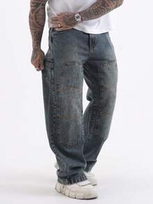 Baggy Carpenter Jeans Men's Wide Leg Pants Without Lycra Ref: 3162 - Burnt Green - View 7