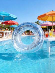 1个透明亮片充气漂浮垫，游泳圈，加厚PVC水晶游泳圈腋下漂浮圈，成人透明可爱腋下加厚圆形大浮力游泳圈，轻便易携，漂浮垫和漂浮管 - 無色 - 查看 9