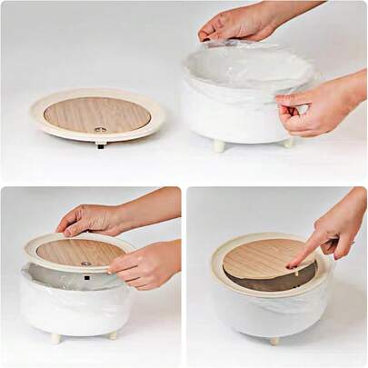 Thùng rác mini dung tích 2 lít có nắp đậy, thùng rác để bàn nhỏ gọn bằng nhựa, thích hợp cho bàn làm việc, văn phòng, quán cà phê, đựng rác trang điểm, thùng rác để bàn có chân đế vận hành bằng bàn đạp (Màu trắng)