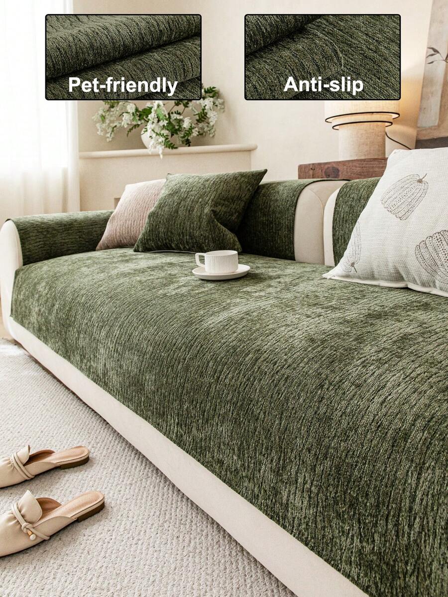 1件高品质雪尼尔沙发套，防滑宠物友好型沙发垫，季节性节日婚礼装饰面料家居装饰，适用于1/2/3/4座沙发扶手靠背