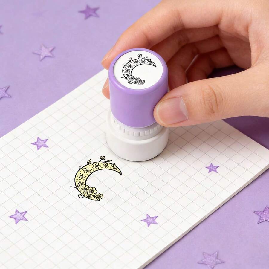 1 con dấu hình trăng non, mực đen, vỏ màu tím, 4 thiết kế trăng sao sáng tạo khác nhau, thích hợp để làm thiệp chúc mừng ngày lễ, bưu thiệp, sổ nhật ký, sổ tay, hộp/túi quà tặng, quà tặng ngày lễ/bạn bè. - Tem hình mặt trăng và sao - Xem 1