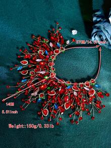 1pc Glamorous Red Crystal Crown Headband, Bridal Hair Accessory Suitable For Wedding, Party, Easter,Festival,Birthday - Red - View 7