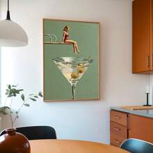 1 tranh canvas/khung tranh chủ đề "Người phụ nữ mặc đồ uống Martini xanh bẩn trên ván nhảy" phong cách retro mùa hè, quầy bar, tranh nghệ thuật siêu thực, trang trí nhà cửa theo phong cách Dopamine, tranh vintage cho phòng ngủ, phòng khách, phòng ngủ, trang trí nhà hiện đại. - A - Xem 2