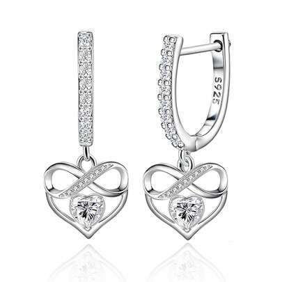 纯银防过敏女士耳环 立方氧化锆钻石耳环 爱心耳环 时尚精致耳环 生日礼物