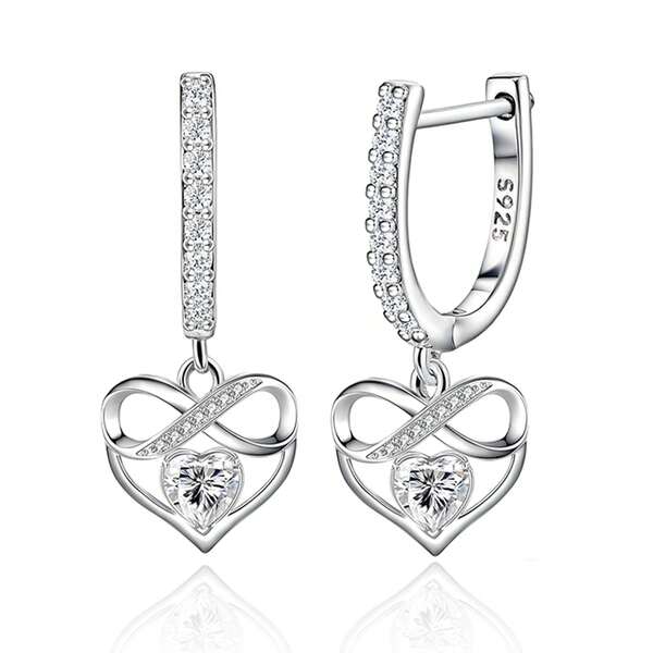 纯银防过敏女士耳环 立方氧化锆钻石耳环 爱心耳环 时尚精致耳环 生日礼物