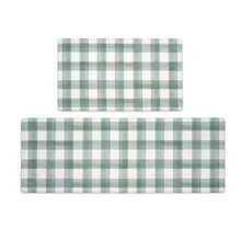 Modern Farmhouse Plaid 2 Piece Set Kitchen Mats for Floor Anti Fatigue Waterproof and Non-Skid Kitchen Rugs Cushioned Kitchen Mat for Standing Washable Comfort Desk Kitchen Runners - Verde salvia - Ver 1