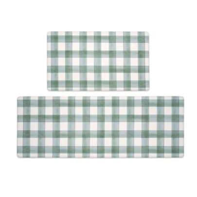 Modern Farmhouse Plaid 2 Piece Set Kitchen Mats for Floor Anti Fatigue Waterproof and Non-Skid Kitchen Rugs Cushioned Kitchen Mat for Standing Washable Comfort Desk Kitchen Runners