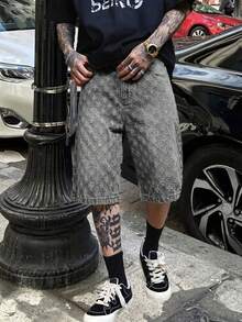 Men's Fashionable Distressed Wide Leg Denim Capri Shorts - Grey - View 4