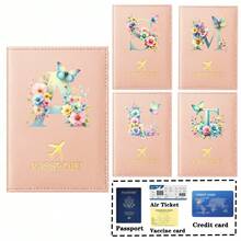 1个A-Z字母护照套，PU皮革旅行护照夹，飞机图案，粉色护照夹，护照夹，护照钱包，信用卡夹，身份证件夹，结婚礼物，蝴蝶首字母，商务旅行、毕业、返校旅行配件 - 粉色 - 查看 9